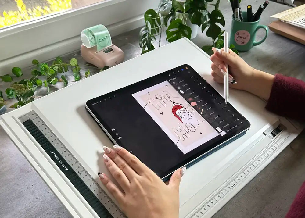Artiste Blanca Flor en train de dessiner