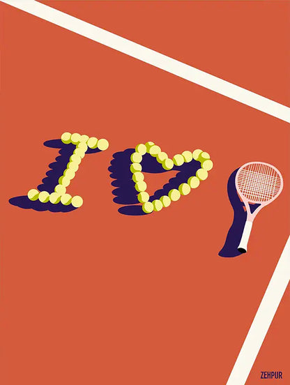 Affiche Roland Garros : cette affiche minimaliste en édition limitée met en lumière l’essence de Roland Garros, avec ses tons terre battue et un design épuré où les balles forment un cœur. Elle capture avec élégance l’intensité des matchs légendaires disputés sur ce court emblématique.