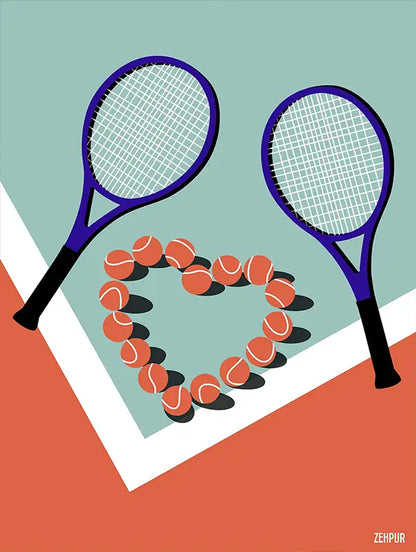 Le tableau "Tennis, mon amour" décliné en bleu, pop et vert, capture l'essence néo-vintage du tennis avec élégance et passion