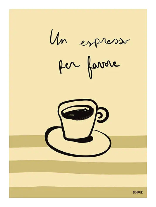 Affiche espresso néo-vintage : cette illustration rétro capture l'essence de la boisson italienne par excellence, l’espresso. Avec un style tendance, elle s'intègre parfaitement dans un coin café ou une cuisine en quête d’inspiration vintage ou moderne.