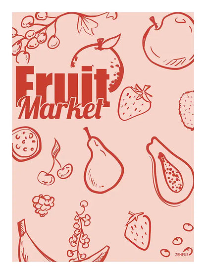 Affiche Marché aux Fruits : un tourbillon de couleurs et de vitalité, parfait pour donner une touche de fraîcheur à votre déco autour de l’alimentation. Cette affiche pleine de charme s’intègre à merveille dans une cuisine ou un coin repas pour une atmosphère joyeuse.