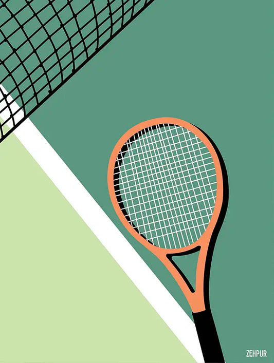 Affiche Tennis 'Raquette Vintage' : cette illustration en vert capture le charme rétro d'une raquette de tennis, idéale pour une déco élégante et vintage. Un cadre en bois naturel accentuera son style authentique, parfait pour sublimer vos murs avec une touche sportive et chic.